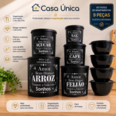 Kit potes de mantimentos cozinha com 9 peças de plástico decorado
