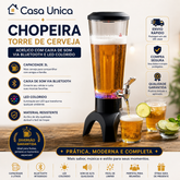 Chopeira Acrilico Torre de cerveja com caixa de som via bluetooth led colorido 3L Festa jantar em familia