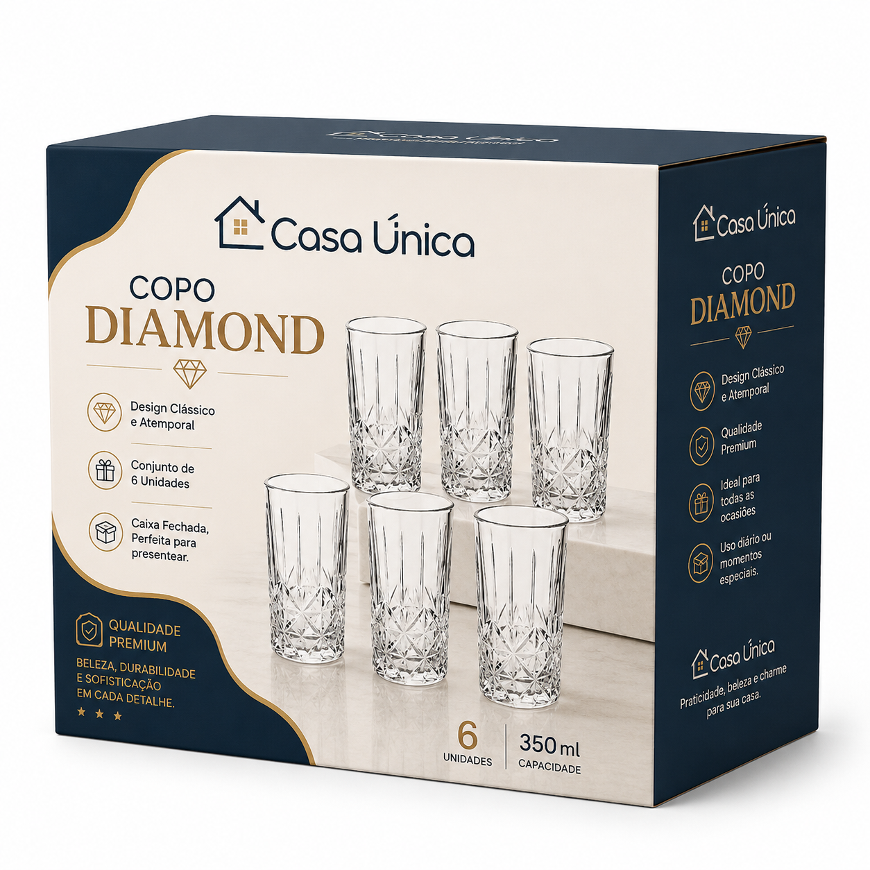 Jogo De Copos De Vidro 6 Peças 350ml Casambiente Requinte
