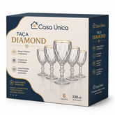 Jogo de 6 Taças Diamond Transparente com Borda Dourada 330ml