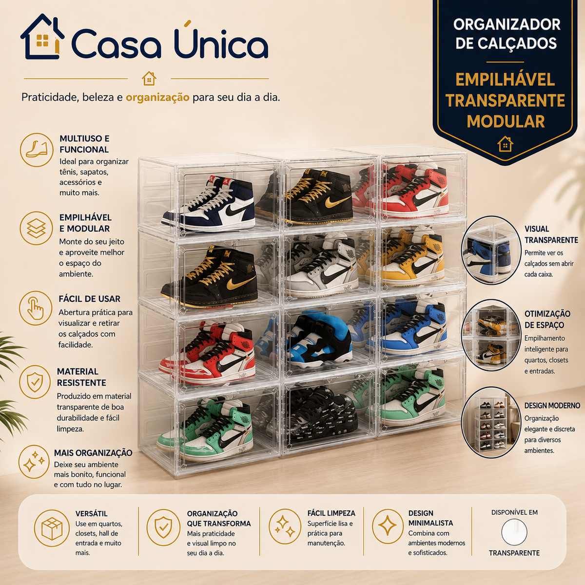 Sneaker Box Caixa Organizadora Tênis Acrílico Transparent (3 UNIDADES)