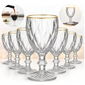 Jogo de 6 Taças Diamond Transparente com Borda Dourada 330ml