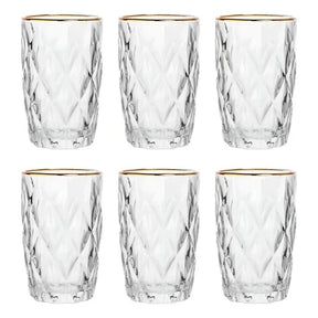 Kit 6 Copos Altos Diamond 370ml Vidro Borda Dourada Luxo - Casa única
